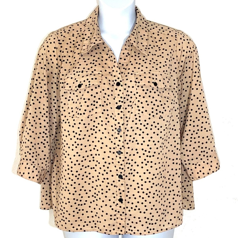 Notations Button Down Tan with Black Dot Shirt